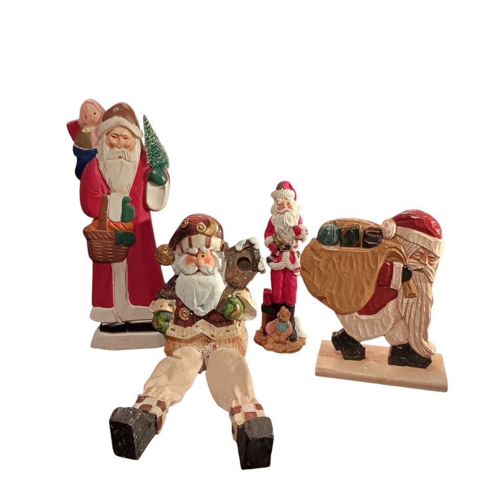 4 Old World Santas, Christmas Decorations, Resin, 1 Vintage Great Pre-owned Cond